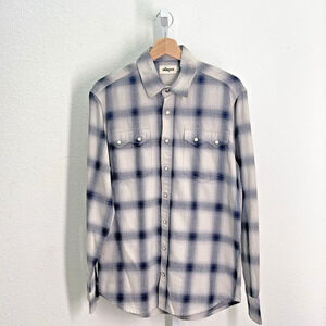 Taylor Stitch The Frontier Shirt Mens 38 (S) Indigo Shadow Plaid Pearl Snap